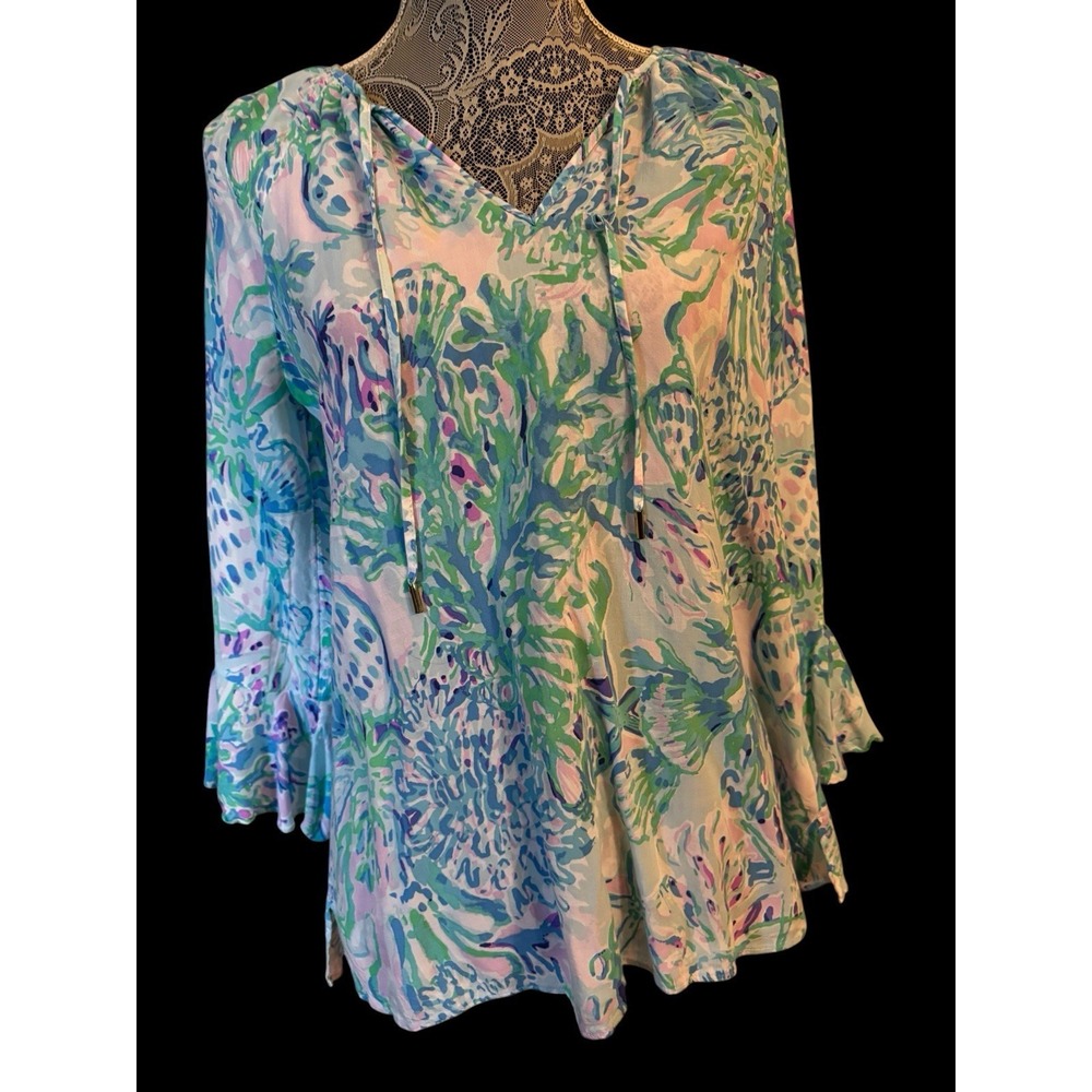 Lily Pulitzer Willa Flounce Sleeve Shirt Size Medium